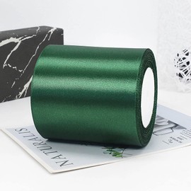ZYOOO 10cm Wide Satin Ribbon,25m Dark Green Large Thick Ribbon for Wedding Decoration,Cutting Ceremony,Grand Opening,Sash,Chair,Table,Bows Floral,Sewing Craft,Gift Wrapping,DIY Decoration