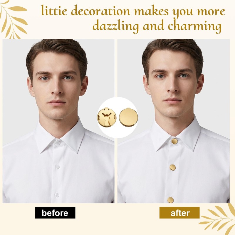 20 Pcs Button Covers for Men's Shirts Gold Brass Round
