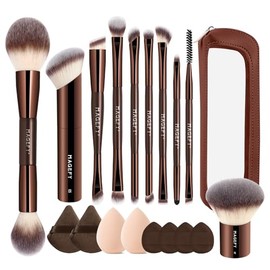 MAGEFY Set de Brochas para Maquillaje de 10 Piezas con 8 Esponjas y Brochas de Maquillaje Profesional, Estuche de Maquillaje Incluido, Juego Completo para Base, Polvo, Sombra, Cejas y Rubor