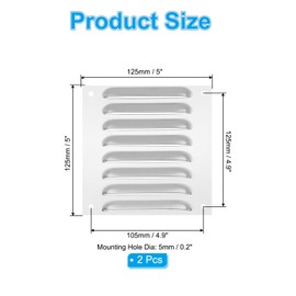 PATIKIL 5 x 5 Inch 304 Stainless Steel Vent Cover, 2 Pack Screen Air Grille Ventilation Cover HVAC Louvered Grill for Home Kitchen Fireplace Bathroom Wall Ceiling, Silver Tone
