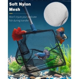 Pawfly Aquarium Fish Net with Telescopic Stainless Steel Handle 8 Inch Large Square Net with Soft Fine Mesh Sludge Food Residue Wastes Skimming Cleaning Net for Fish Tanks Small Koi Ponds and Pools