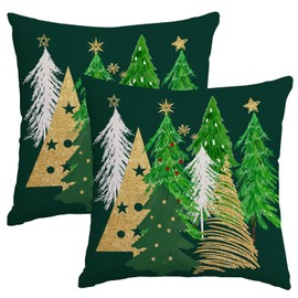 Miaikoe Christmas Cushion Covers 45 x 45 cm Set of 2 Christmas Tree Green Decorative Throw Cushion Covers Winter Holiday Cushion Covers Decor for Home Couch Sofa