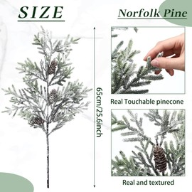 Giegxin 4 Pcs 25" Snow Frosted Artificial Pine Branches with Pinecone Christmas Norfolk Pine Stems Faux Spray Branches for Vase DIY Garland Wreath Xmas Christmas Decorations Holiday Decor