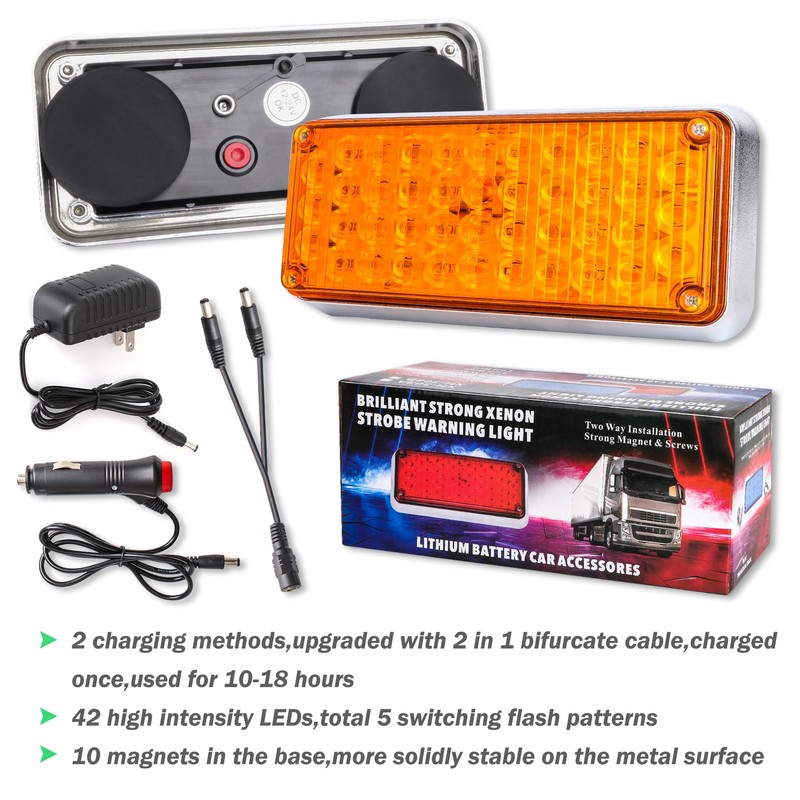 Upgraded 2pcs Magnetic Strobe Flashing Hazard Amber beacon Lights for
