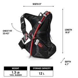 USWE Moto Hydro 12L Hydration Pack with 3.0L/ 100oz Water Bladder, a High End, Bounce Free Backpack for Enduro and Off-road Motorcycle, Black Orange