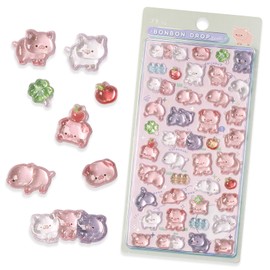 Cute Pink Pig Tiny Stickers Kawaii 3D Relief Puffy Stickers with Three Little Pigs and Apple Pattern Removable Bubble Decals for Adult Notebook Phone Camera Decoration