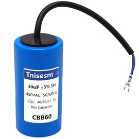 Tnisesm 40uF CBB60 Run Capacitor 450V AC 2 Wires for Start-up of AC Motors with Frequency of 50Hz/60Hz Washing Machines, Air Conditioners, Refrigerators & Water Pumps