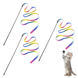 WQEDVN 3 Packs Cat Wand Toys for Indoor Cats, Cat Wand Toy, Cat Teaser, Cat Fishing Rod, Cat Wand Interactive Toy, Rainbow Ribbon Wand, For Indoor Interactive Cat Teaser Pet Toy Accessories