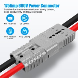 ANKG 2Pcs 175 Amp 600 Volt 1/0 AWG Battery Power Connector (1/0AWG Contact，2Pcs Gray Housing)