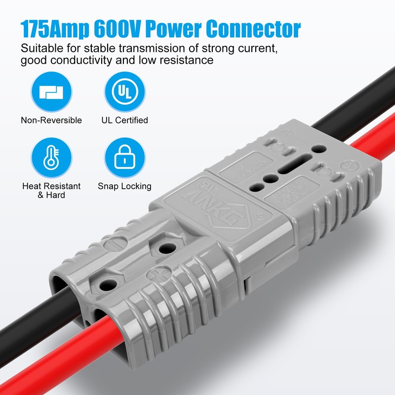 ANKG 2Pcs 175 Amp 600 Volt 1/0 AWG Battery Power