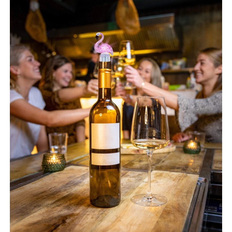 Puzzled Cheers Flamingo Glass Wine Stopper - Elegant Wine Bottle