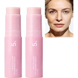 Volumen de colágeno rosa Bálsamo múltiple, barra facial antienvejecimiento multiusos, arrugas de líneas finas suaves, bálsamo hidratante nutritivo para el cuidado de la piel para la cara (2 piezas)