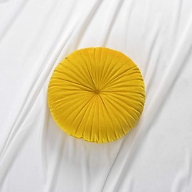 Roslynwood Shelly Round Solid Lemon Velvet Chair Cushion Couch Pumpkin Throw Pillow Home Decorative Seashell Floor Pillow, 16x16 inch