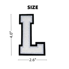 1 PCS 4.0" White Chenille Letter Patch, Iron on Patches for Hats Clothes Bags Backpacks Jeans, Initial Patches Large Varsity Letter. (Letter L)