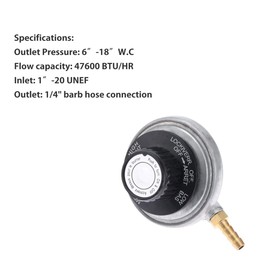 Aswalling 1 Pound Propane Tank Low Pressure Adjustable Gas Regulator with 1/4Inch Barb Hose Connection