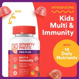 SmartyPants Kids Multivitamin & Immunity Gummies: Vitamins C, D, B6, B12, A, and Zinc for Immune Support, Biotin, Iodine, Gluten Free, Two Fruit Flavors, 60 Count (30 Day Supply)