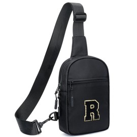 KKXIU Gifts for 6 7 8 9 10 11 12 Year Old Girls Initial Sling Bag Trendy Crossbody Fanny Pack for Teens, Black, R