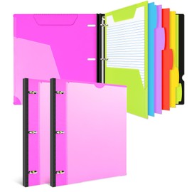 INFUN All-in-one Telescoping Binder Notebook- 2PCS, Refillable 3 Ring Notebook Binder with 1 Plastic Movable Pocket Folder,5 Plastic Subject dividers and Graph Paper and College Ruled Paper- Pink