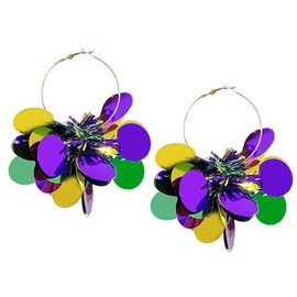 Mardi Gras Tassel Earrings for Women Shiny Colorful Feather Tassel Dangle Earrings Mardi Gras Decorations Mask Carnival Drop Earrings Festive Party Jewelry-Style L
