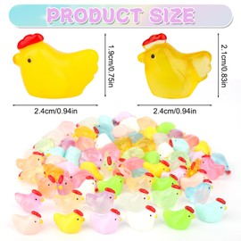 Tinoaly 70pcs Small Mini Resin Chickens, 30 Classic and 40 Luminous Glow in the Dark Chickens Tiny Miniature Animals for DIY Dollhouse Micro Landscape Garden Party & Home Decor