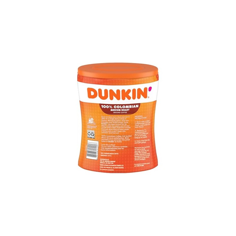 Dunkin' Donuts 8133401292 Colombian Ground Coffee, Medium Roast, 27.05 oz.