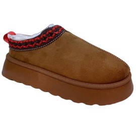 Womens Tazz Slipper Suede Slip On Stitch Details Mule Platform Slipper- Camel Size 3-36