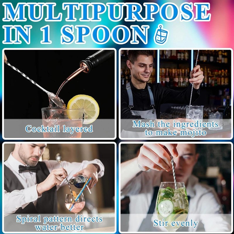 JYTDBCS Stainless Steel Bar Mixing Spoon with Masher, Twisted Cocktail