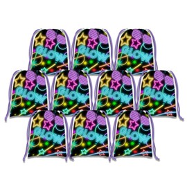 Glow Light Neon Drawstring Bags Kids Birthday Party Supplies Favor Bags 10 Pack