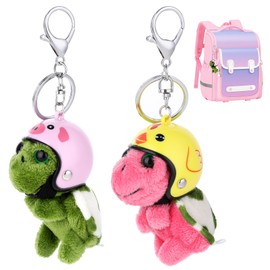 Yuanchu Pack of 2 Cute Plush Pendant Key Chain, Turtle Key Ring, Small Decorative Cartoon Turtle with Hat, Plush Key Ring, Tortoise Doll Pendant for Home, Green