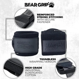 BEAR GRIP - Premium Heavy Duty Weight Lifting Wrist Wraps, Bodybuilding, Crossfit, Powerlifting, StrongMan (Black & White, 24 Inches)