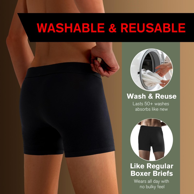 REELINDRY Incontinence Underwear for Men Washable 3.0 oz Absorbent Protective