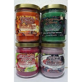 Smoke Odor Pumpkin & Spice Variety Pack Set of Four Candles Includes Pumpkin Spice, Cinnamon Apple, Mulberry Spice & Evergreen & Berries,
