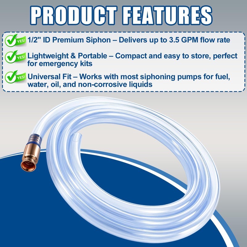 wadoy Siphon Hose Gas/Oil/Water/Fuel Transfer Siphon Hand Pump Self Priming