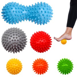 Hedgehog Ball Massage Ball 6-Piece Set, Hedgehog Ball Set with Different Hardness and Sizes, Fascia Ball, Spiked Massage Ball, Hard and Medium Soft, Hedgehog Ball Foot Massage, Hand, Back Massage