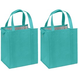 Mediz Hannah Direct Large Capacity Heavy Duty Insulated Smart Shopping Bag - Strong Reusable Grocery Tote 2 Pack (Teal and Teal)