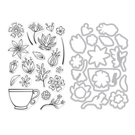 HERO ARTS Stamp & DIE Combo TEACP FLWR, Teacup Flowers, One Size