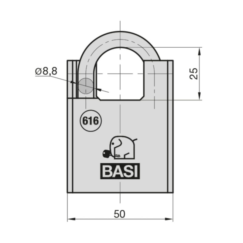BASI Solid padlock, width 50 mm, safety lock with coated