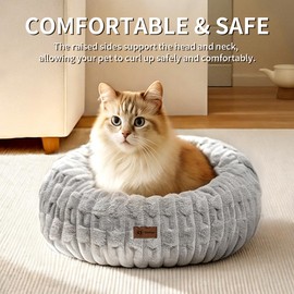 ShinHye Cat Bed - Washable Donut Bed for Cats and Small Dogs, Calming Round Pet Bed with Non-Slip Bottom, Indoor Comfort for Puppy & Kitten(ZJ-Gray-20x20)