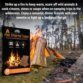 Fire Starter Cubes, Charcoal Firestarter Squares for Lighting Fireplace, Wood Stove, Grill, Campfire, BBQ Smoker Pit – Mini Nontoxic Waterproof Fire Starting Bricks for Camping, Survival (24PK)