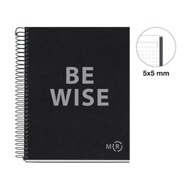 Miquelrius - Notebook A5 Be Eco, 80 Sheets 90 g/m², Dots, 1 Colour Strip, 2 Holes, Recycled Cover, Anthracite Black