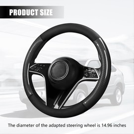 TNAIYH Carbon Fiber Car Steering Wheel Cover, 15 Inch Leather Breathable Anti-Slip Vehicle Steering Wheel Protector, Automotive Interior Accessories, Universal for SUV Sedan Truck (Black)
