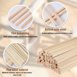 100 Pieces Wooden Sticks, Balsa Wood Sticks, Square Wooden Dowels Unfinished Hardwood Strips Natural Long Woodcraft Sticks Batons for DIY Crafts Model Making (3 x 3 x 300 mm)
