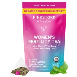Pink Stork Organic Fertility Tea for Women | Fertility Supplements for Women with Chaste Tree Berry (Vitex) + Red Raspberry Leaf | Hormone Balance Herbal Tea for Conception Support | USDA Organic, Caffeine Free - Sweet Mint, 15 Sachets