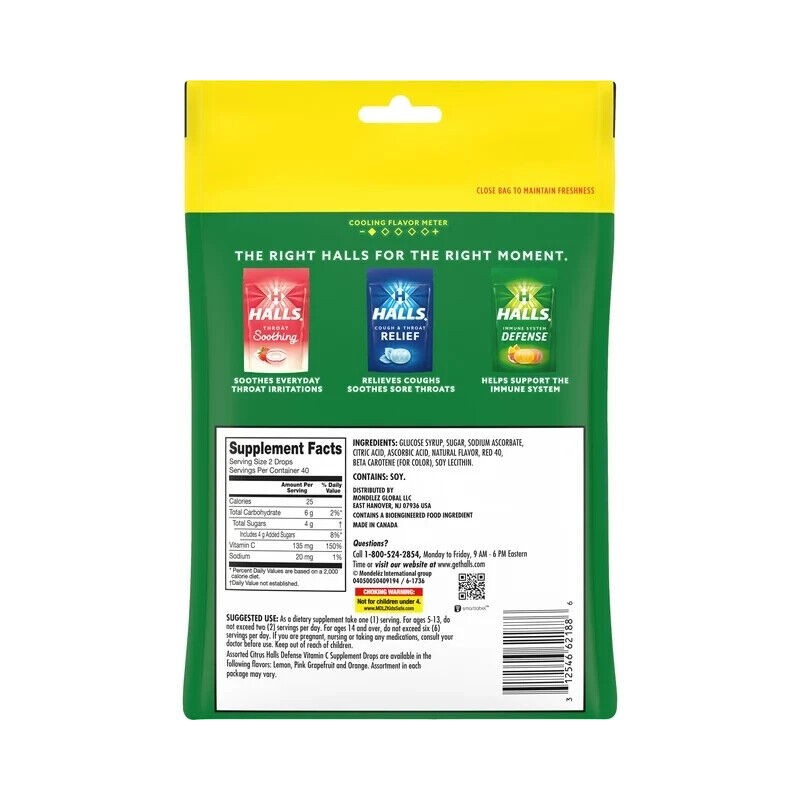 HALLS Defense Citrus Vitamin C Drops, 80-Count Economy Pack