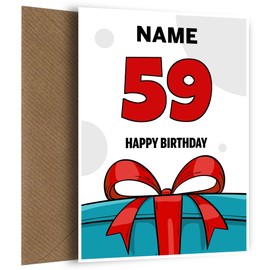 Happy 59th Birthday Card for Him or Her | Fun Turquoise and Red 59 Birthday Card for Male or Female on their Special 59th Bday when they turn 59 Years Old!