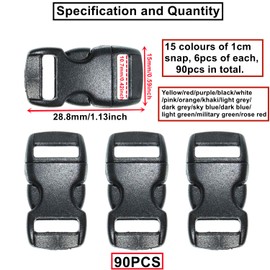HUAZIZ 90pcs Side Release Plastic Mini Buckles 3/8 Inch Buckle Clasps Side Release, 10 mm Plastic Mini Buckles for Paracord Bracelets, Cat Necklace, Webbing, Backpack Accessories, Tent, multicoloured