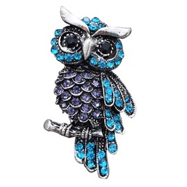 Exquisite Rhinestone Owl Brooch Cute Animal Full Crystal Owl Brooch Pin for Women Christmas Enamel Xmas Party Decor Gift (L:Anti-silver Owl)