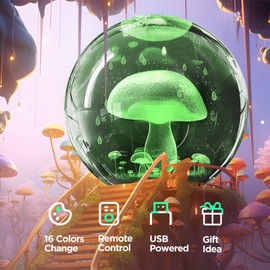 DCORIUNTG 3D Mushroom Crystal Ball Night Light with Remote Upgraded 3.15 in Mushroom Glass Ball Lamp with 16 Color Wooden LED Base Cute Mushroom Room Table Lamp Decor Gifts for Kids Teens Women