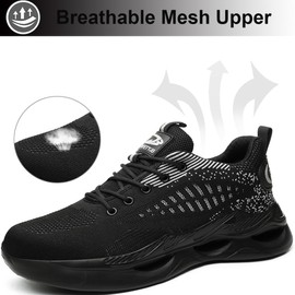 AQTDUAJ Safety Shoes Work Shoes Men Women with Steel Toe Cap Protective Shoes Breathable Trainers for Unisex 36-46, Black Grey, 42 EU