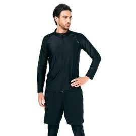 STUDIOAQUA Men's Rash Guard, Zip Up, Quick-Dry, Long Sleeve, Surfing Swimming Outdoor Workout (US, Alpha, Medium, Regular, Regular, Black)